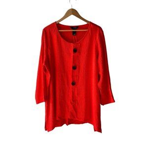 Ali Miles Size 1X Bright Orange Decorative Button Popcorn Textured Crinkle Top